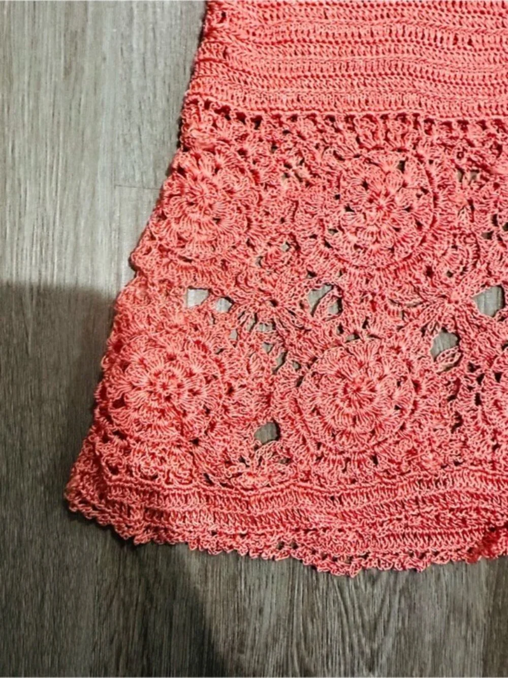 Mix Nouveau Apricot Coral Crochet Knit Maxi Skirt Set Boho Coastal Size L